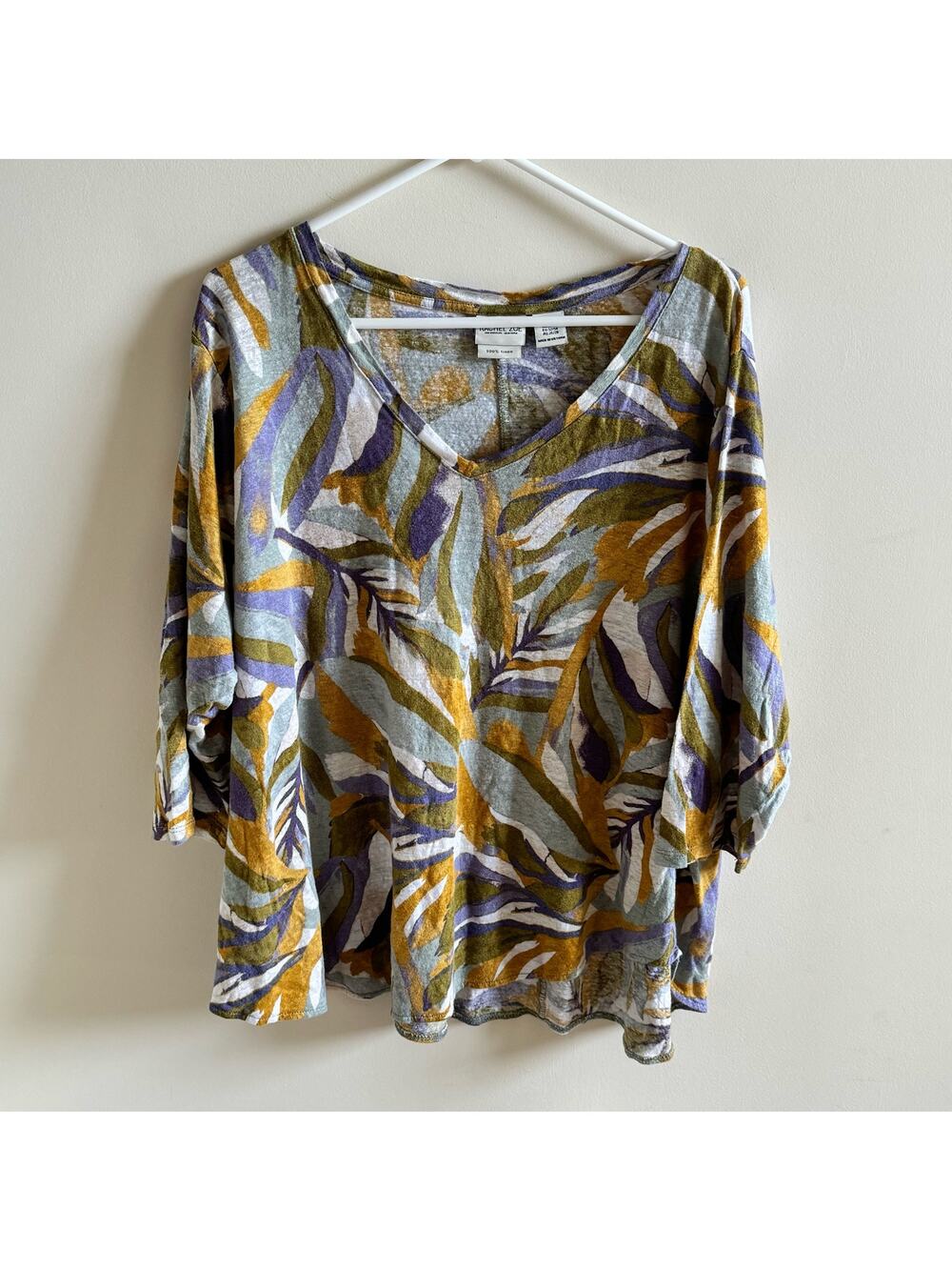 Rachel Zoe Linen to Love Blouse Top Women's 3X Floral Pullover Boho Lagenlook